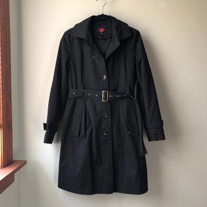 Gallery Petite Black Lined Trench Hooded Rain Coat Single Breasted Small
